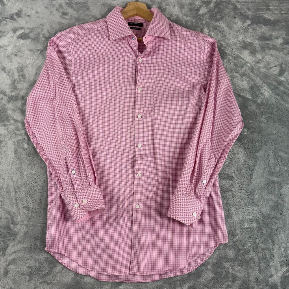 TailorByrd Collection Mens 16 32/33 Pink White Micro Houndstooth Button Up Shirt